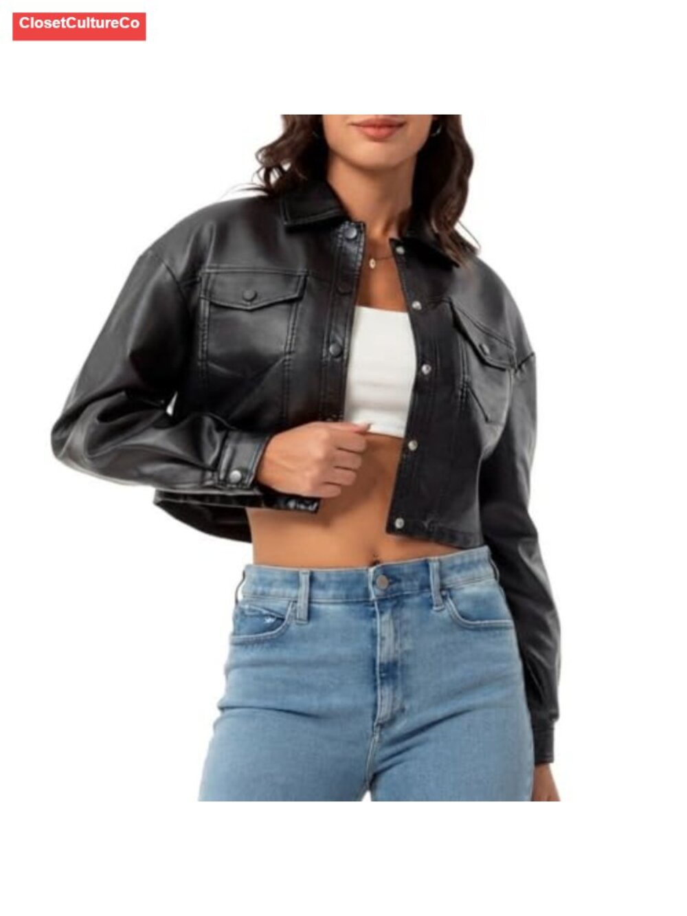 Women Faux Leather Cropped Moto Biker Jacket Trendy PU Coat